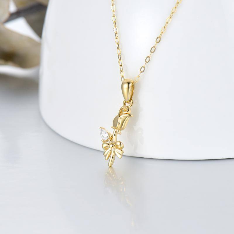 14K Gold Cubic Zirconia Rose Pendant Necklace-3