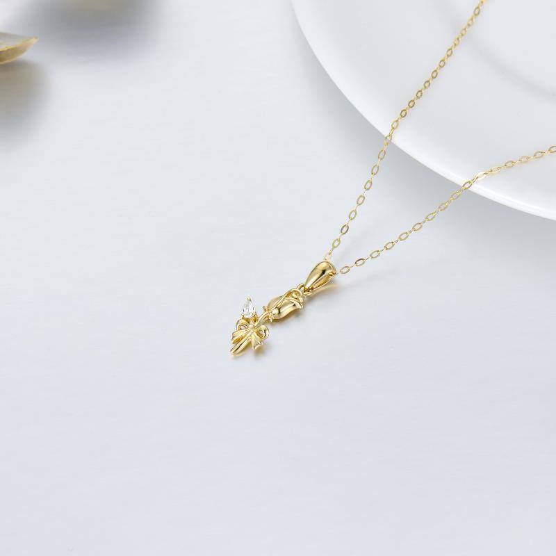 14K Gold Cubic Zirconia Rose Pendant Necklace-4