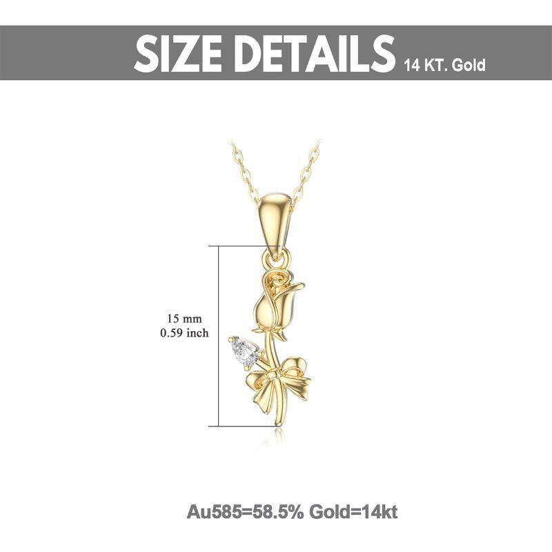 14K Gold Cubic Zirconia Rose Pendant Necklace-5