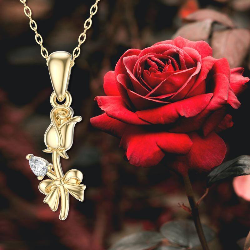 Collier à pendentif rose en or 14K à zircon cubique-6