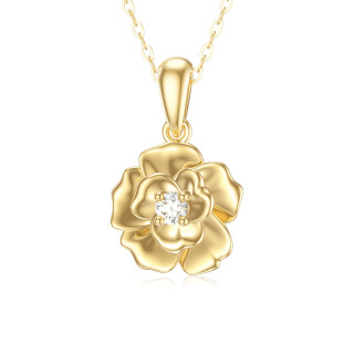 10K Gold Cubic Zirconia Rose Pendant Necklace-44