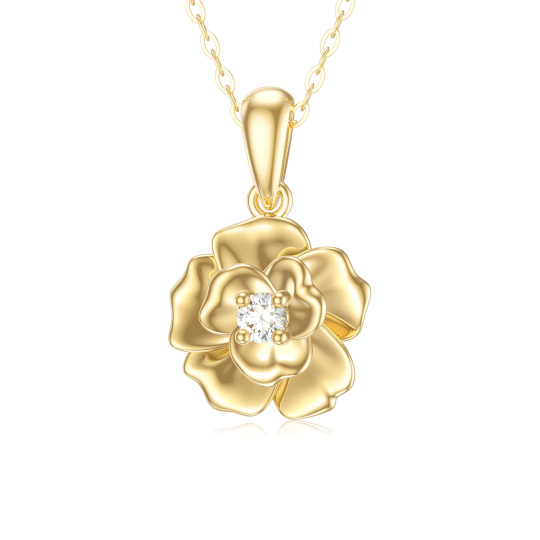 Collana con ciondolo a forma di rosa con zirconia cubica in oro 14K