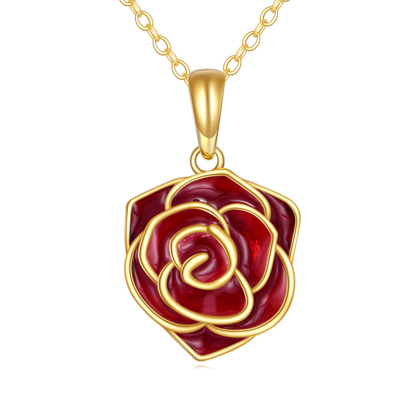 10K Gold Rose Pendant Necklace-10