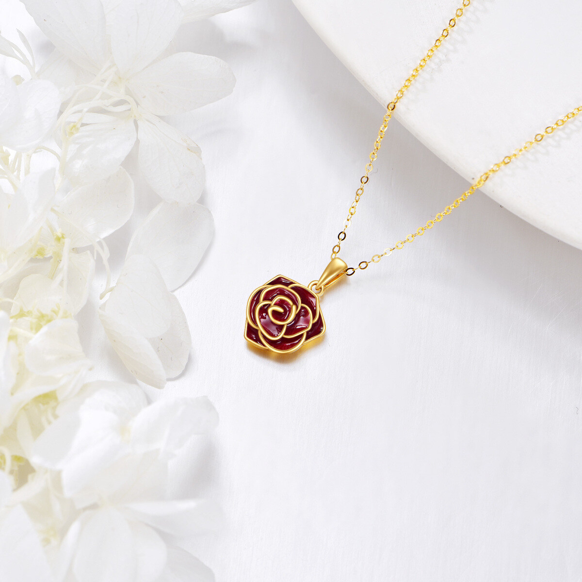 14K Gold Rose Anhänger Halskette-3