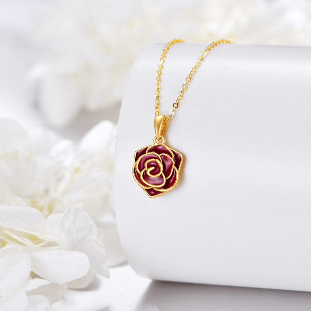 Collana con ciondolo a forma di rosa in oro 10K-4