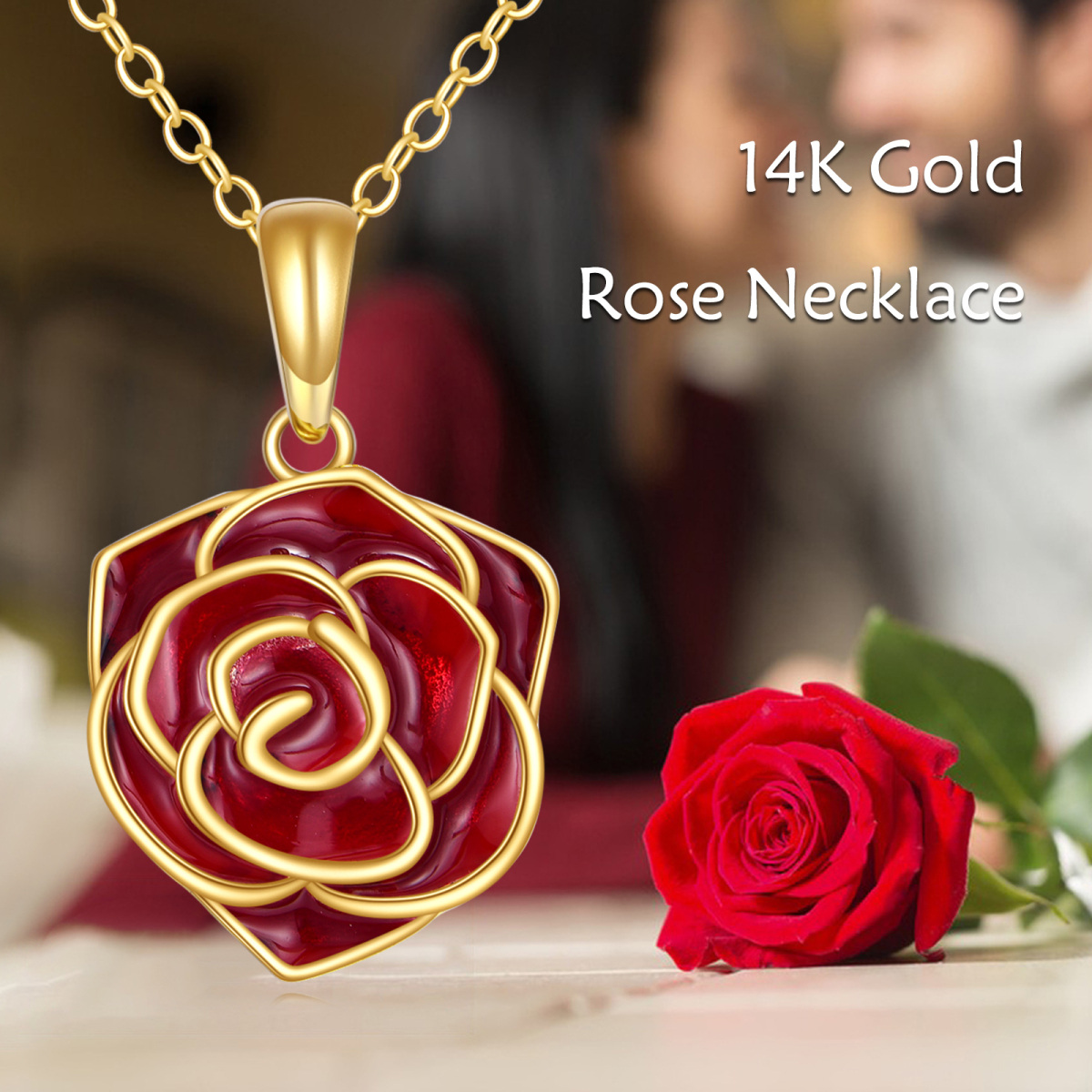 Collier à pendentif rose en or 14K-6