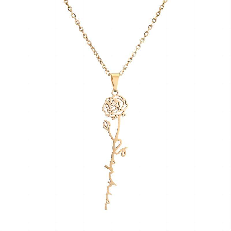 10K Gold Rose Pendant Necklace-5
