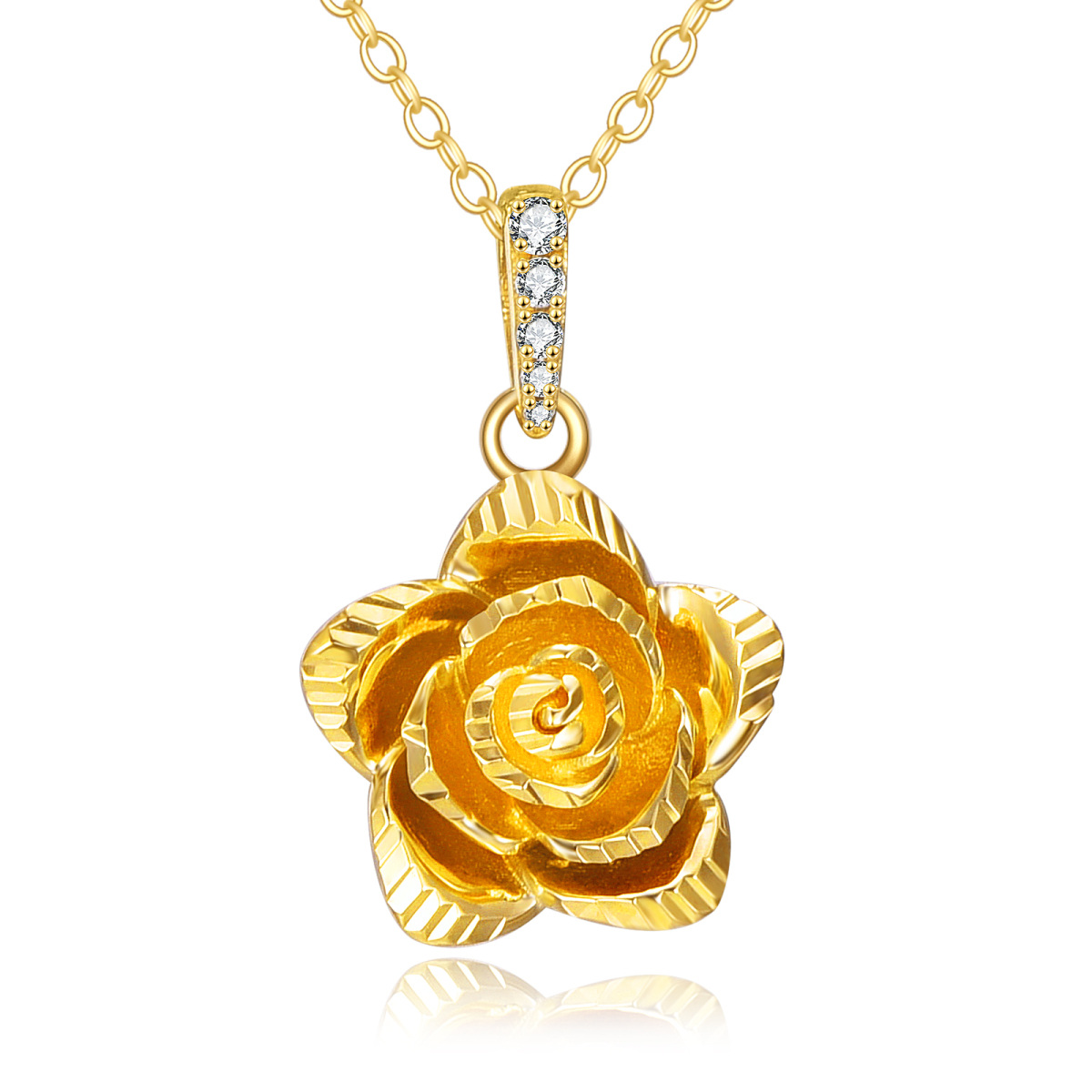 14K Gold Rose Pendant Necklace-1