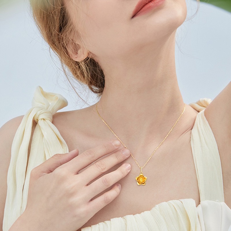 Collar Colgante Rosa Oro 14K-2