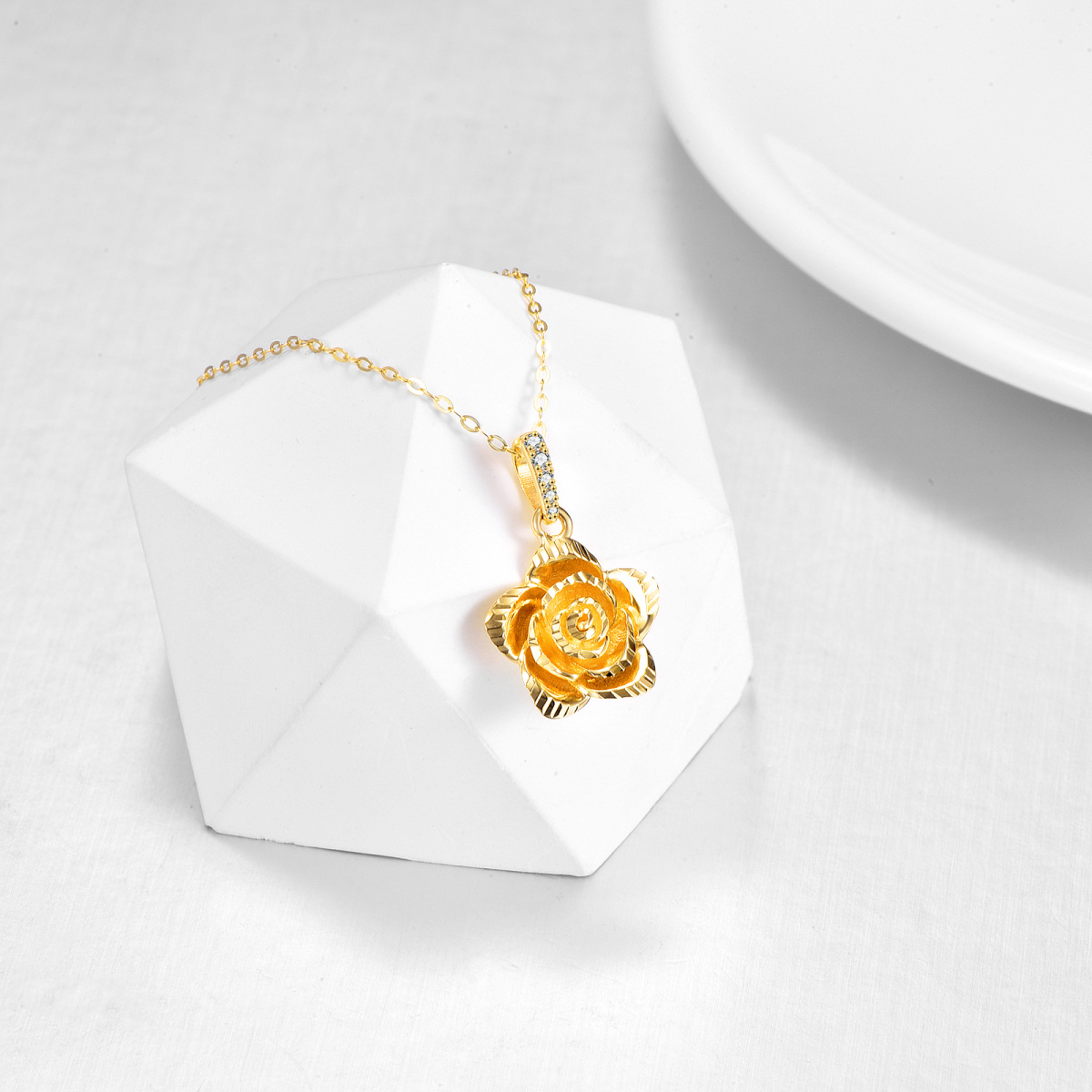 14K Gold Rose Pendant Necklace-3