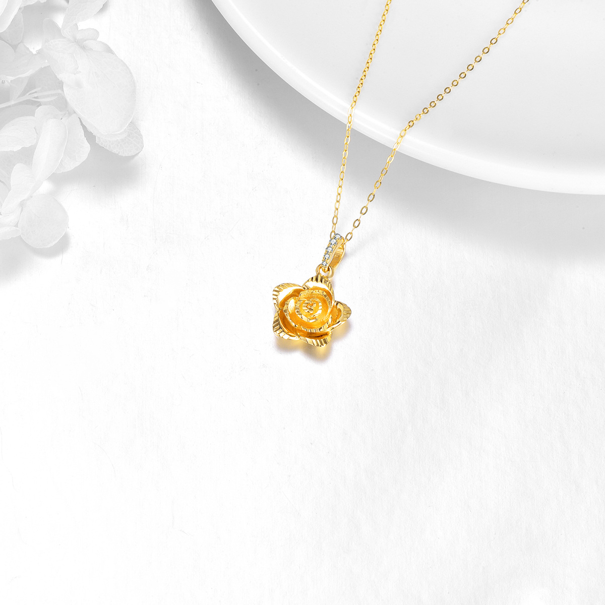 14K Gold Rose Pendant Necklace-4