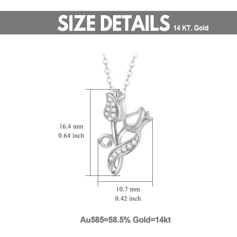 Collar con colgante de rosa de circonita cúbica en oro blanco de 10 quilates-6