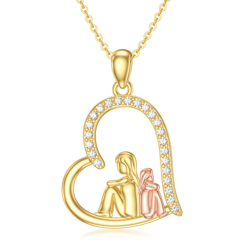 10K Gold Two-Tone Round Cubic Zirconia Mother & Daughter Pendant Necklace-11