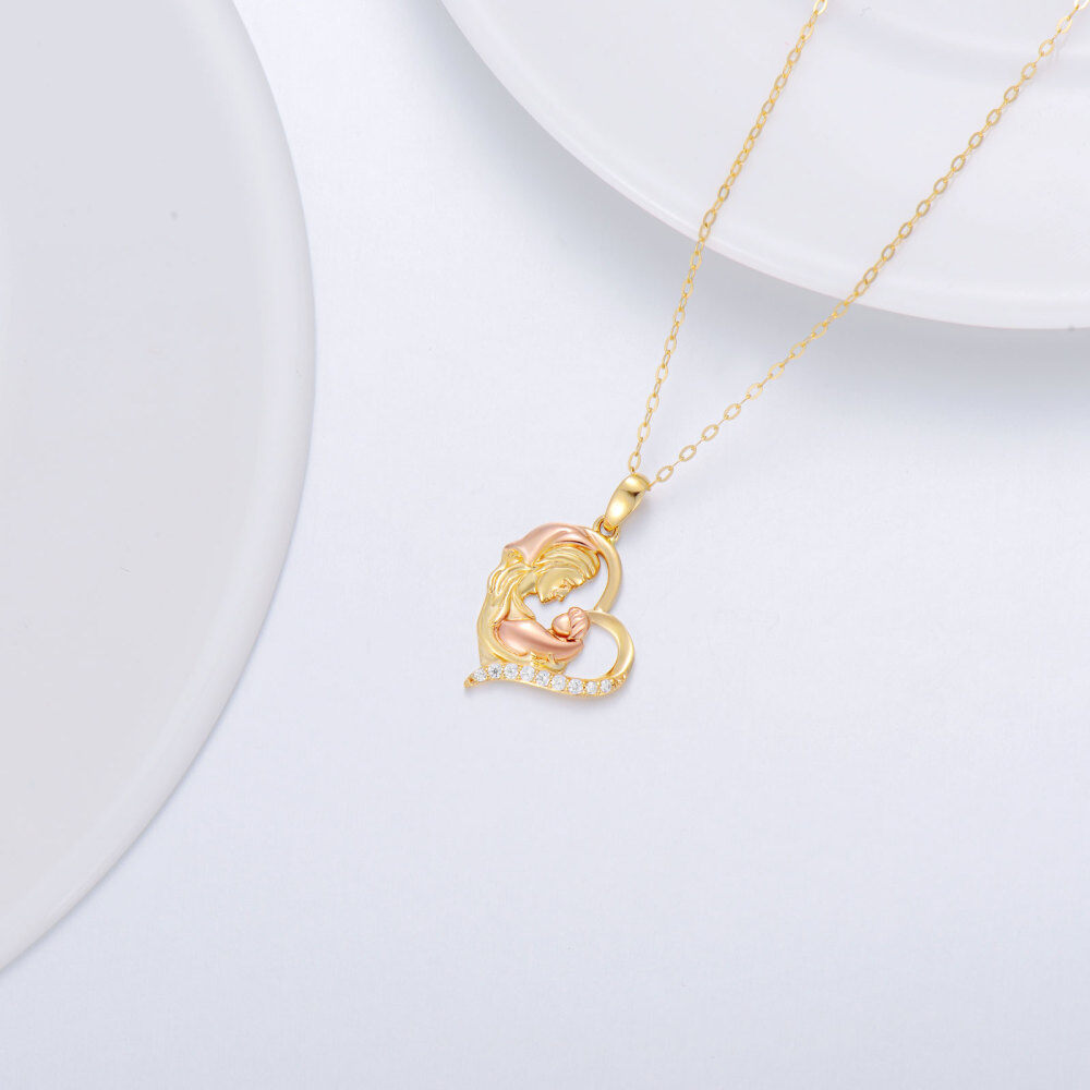 10K Gold & Rose Gold Round Cubic Zirconia Heart Pendant Necklace For Mother Daughter-4