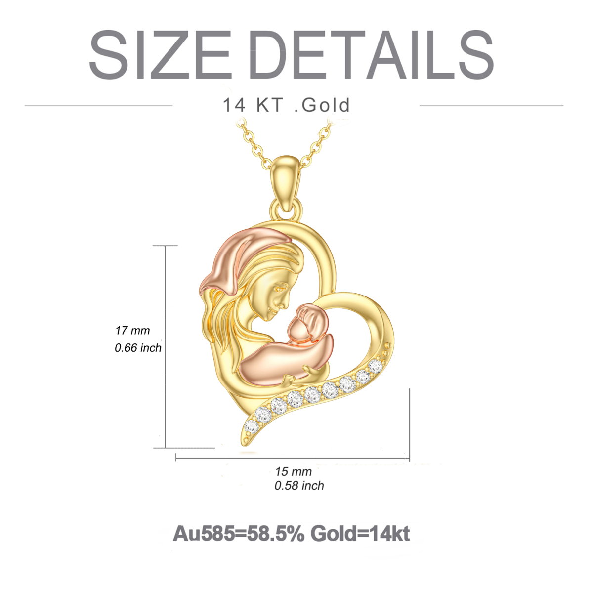 14K Gold & Rose Gold Round Cubic Zirconia Heart Pendant Necklace For Mother Daughter-5