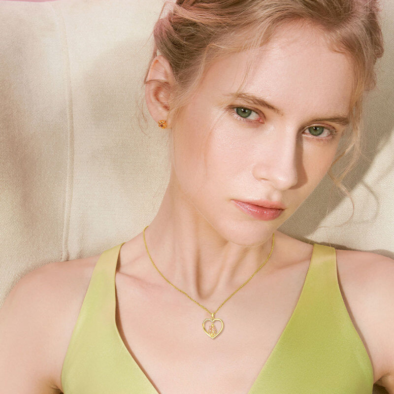 10K Gold With Rose Gold Cubic Zirconia Parents Children Heart Pendant Necklace For Mother-2