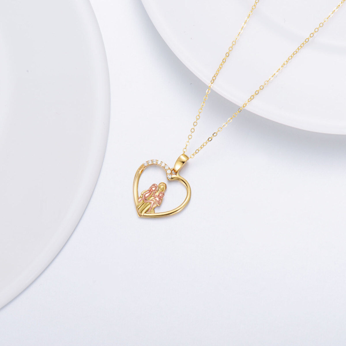 14K Gold With Rose Gold Cubic Zirconia Parents Children Heart Pendant Necklace For Mother-4