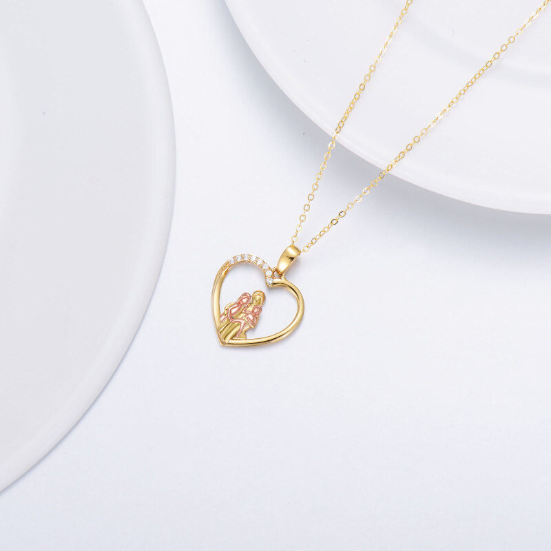 10K Gold With Rose Gold Cubic Zirconia Parents Children Heart Pendant Necklace For Mother-4