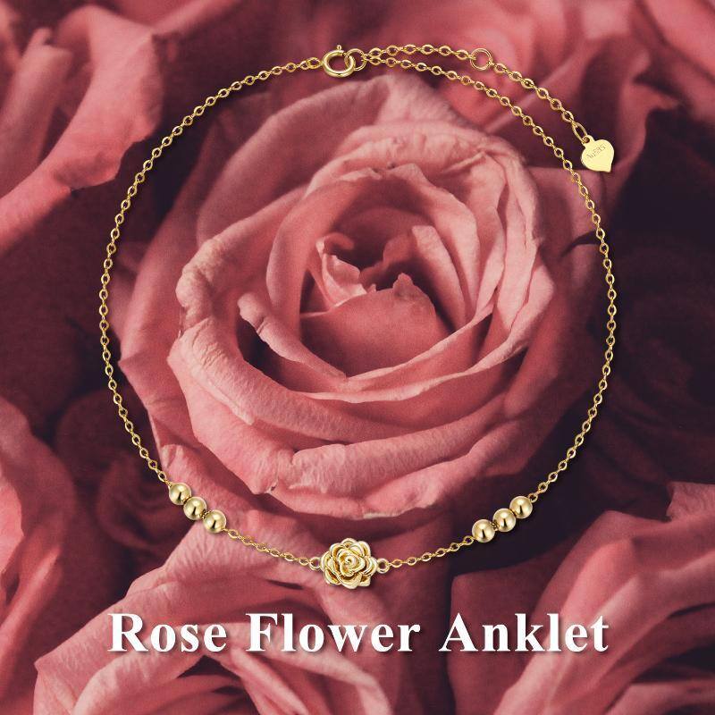 14K Gold Rose Einschichtiger Fußkettchen-6