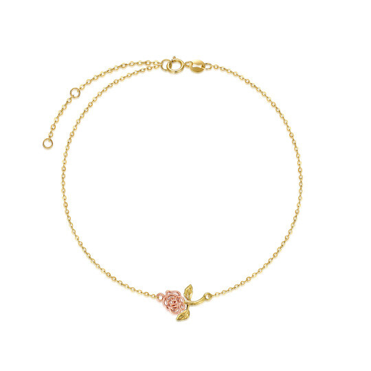 Bracelet de cheville monocouche rose bicolore 14K pour femme