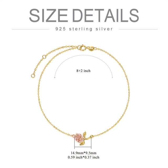 14K Gold & Rose Gold Rose Single Layer Anklet-4