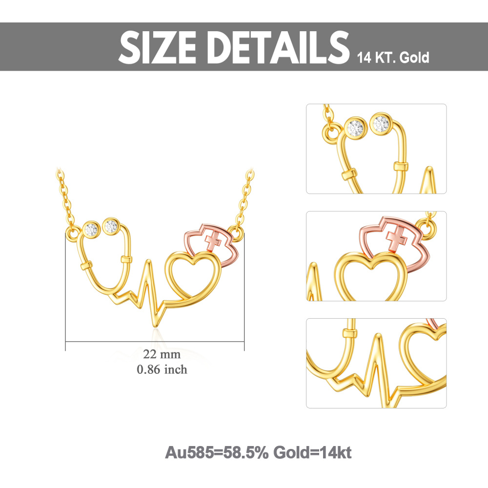 10K gouden tweekleurige zirkonia stethoscoop hanger ketting voor dames-6