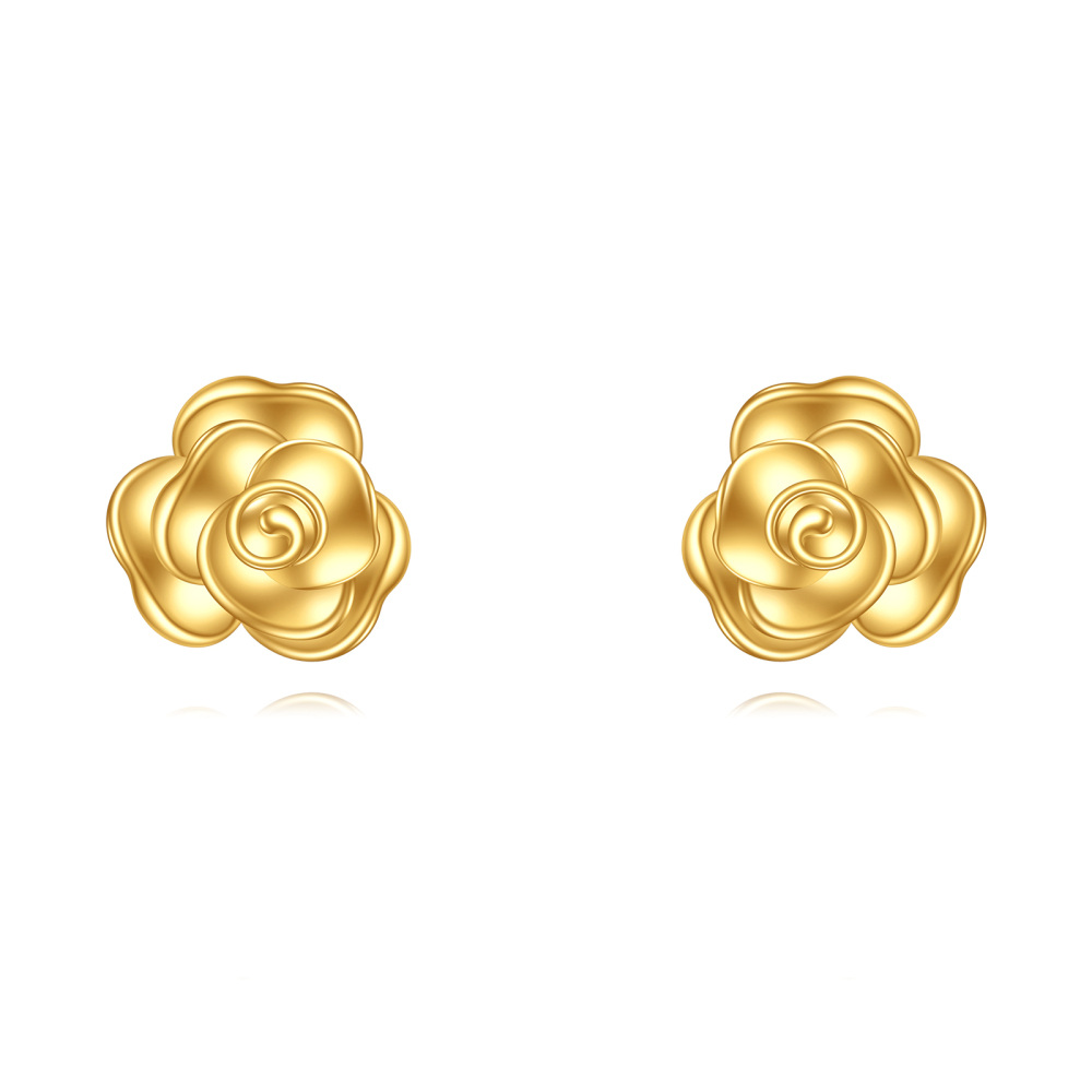 10K Gold Rose Stud Earrings-1