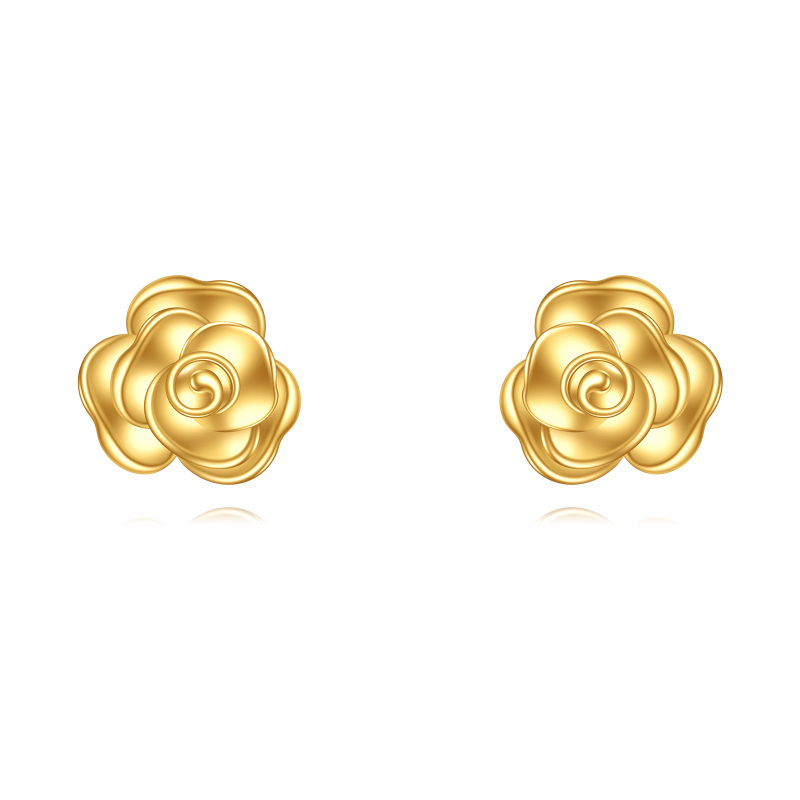 10K Gold Rose Stud Earrings-2