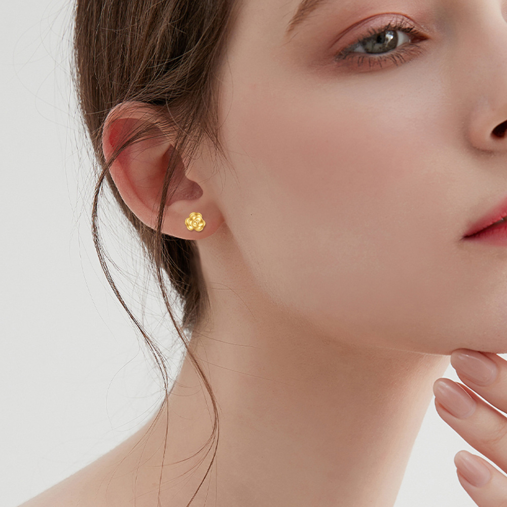 10K Gold Rose Stud Earrings-2