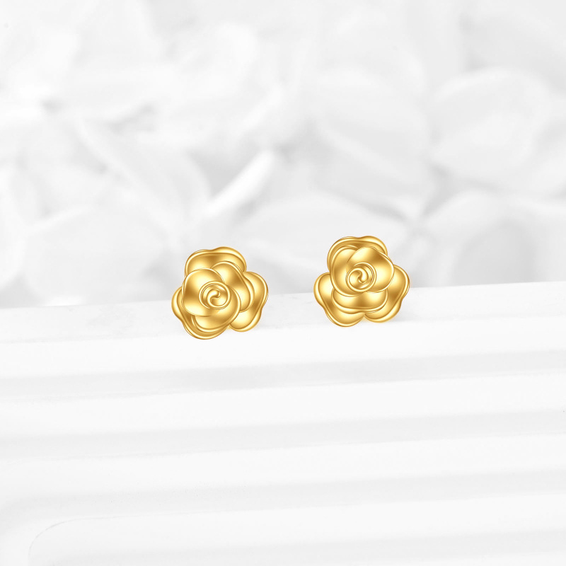 10K Gold Rose Stud Earrings-3