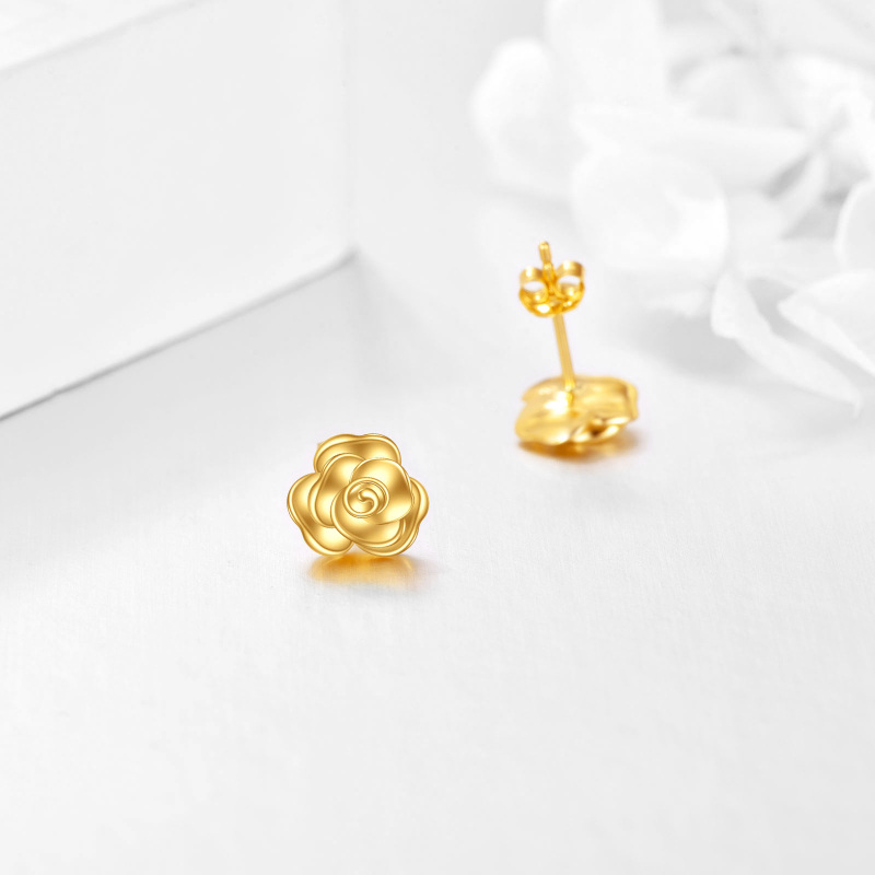 10K Gold Rose Stud Earrings-4