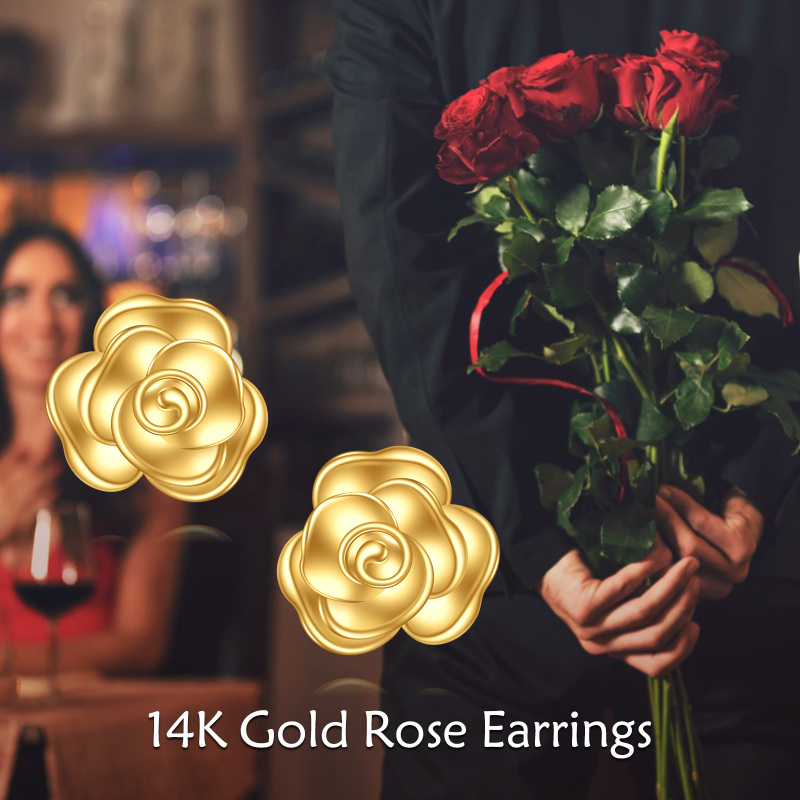 10K Gold Rose Stud Earrings-6
