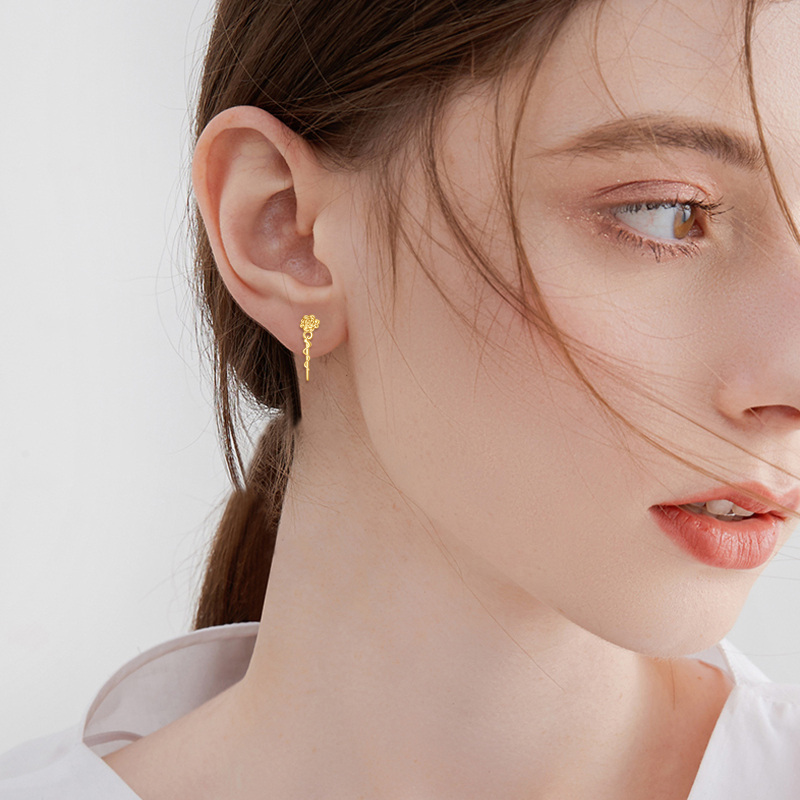 14K Gold Rose Stud Earrings-3