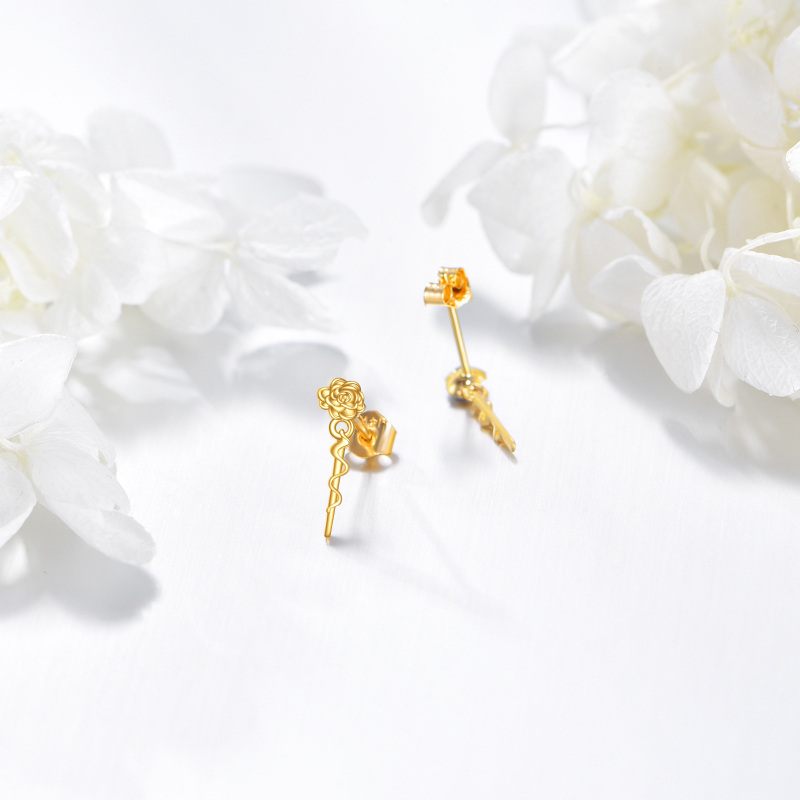 14K Gold Rose Stud Earrings-4