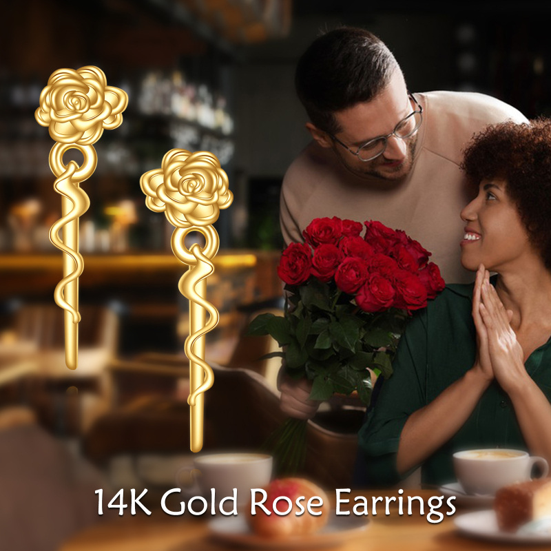 14K Gold Rose Stud Earrings-6