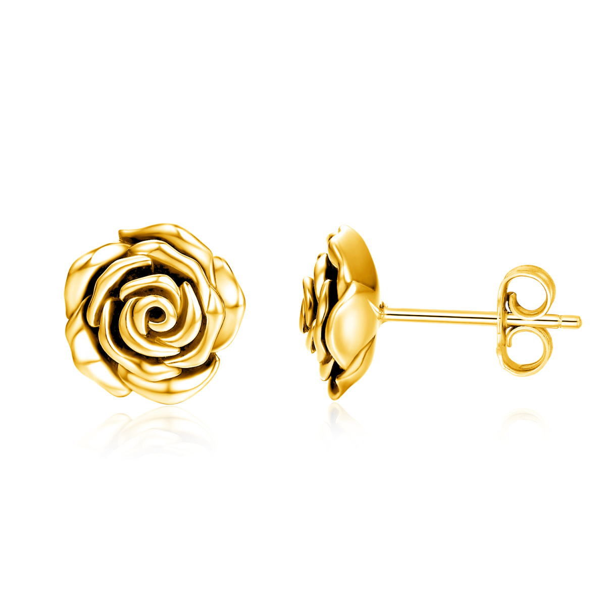 14K Gold Rose Stud Earrings-1