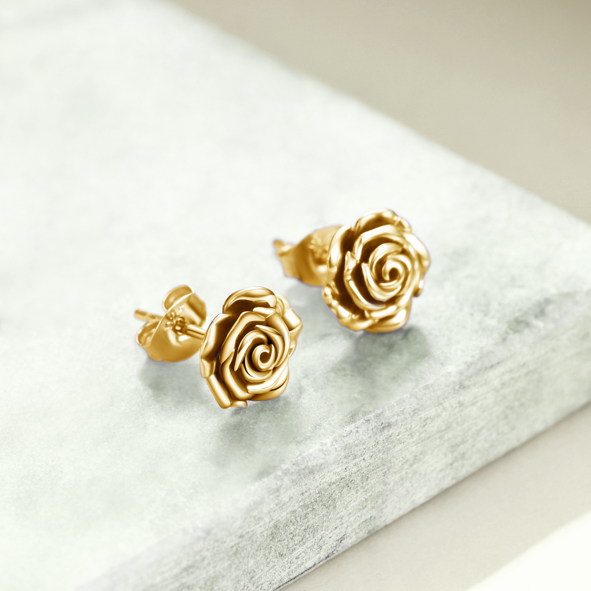 14K Gold Rose Stud Earrings-3