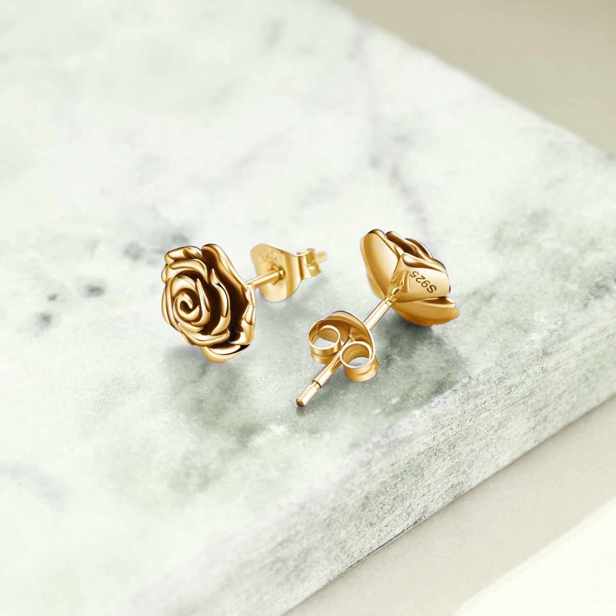 14K Gold Rose Stud Earrings-4