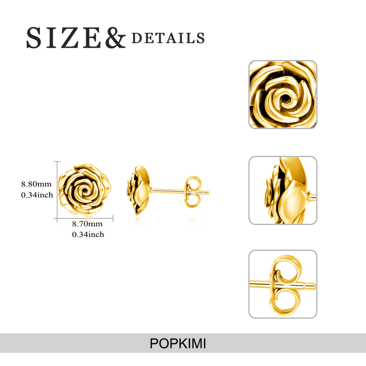 14K Gold Rose Stud Earrings-5