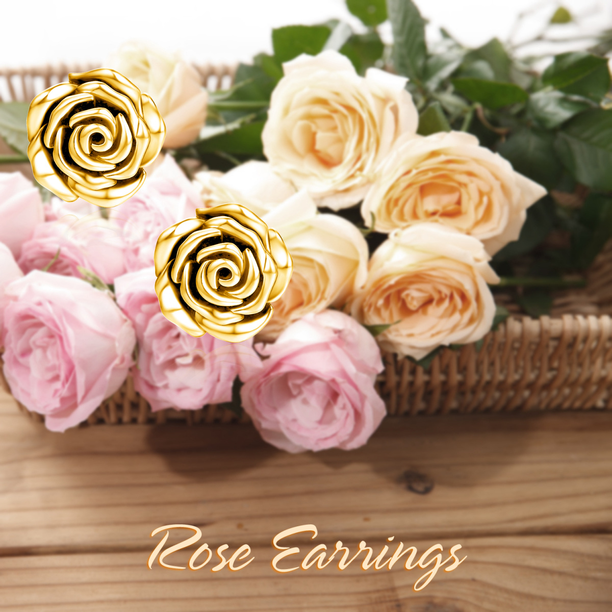 Boucles d'oreilles à tige en or 14 carats avec roses-6