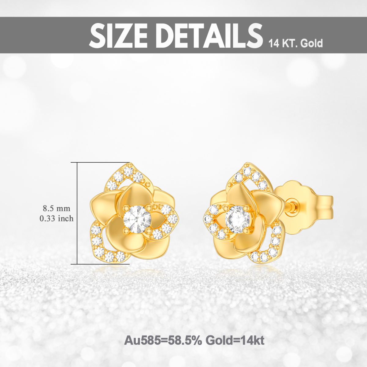 14K Gold Cubic Zirconia Rose Stud Earrings For Women-6