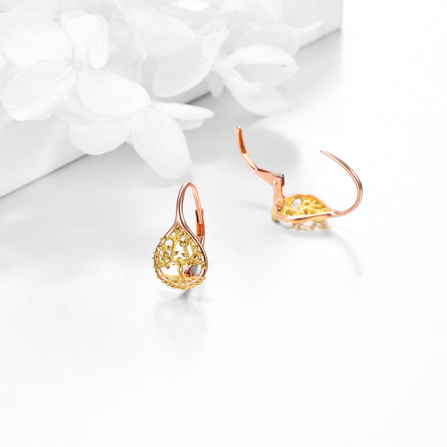 14K Gold & Rose Gold Lebensbaum Ohrringe mit Hebelrückseite-3