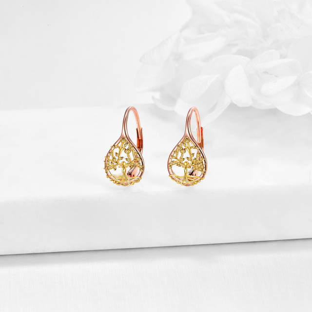 14K Gold & Rose Gold Lebensbaum Ohrringe mit Hebelrückseite-4