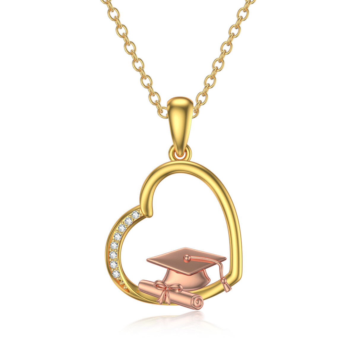 10K Gold & Rose Gold Zircon Heart & Trencher Cap Pendant Necklace For Women Best Friends-1