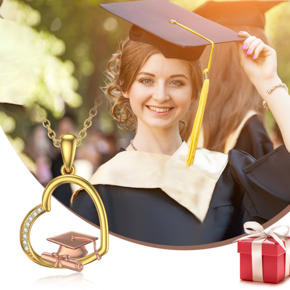 Collar con colgante de corazón y tapa de zanjadora de oro rosa y oro de 14 quilates para mujeres y mejores amigas-2