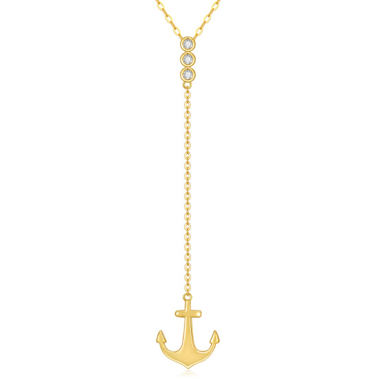 Colar Lariat em ouro real 14K com âncora para mulheres e meninas como presentes