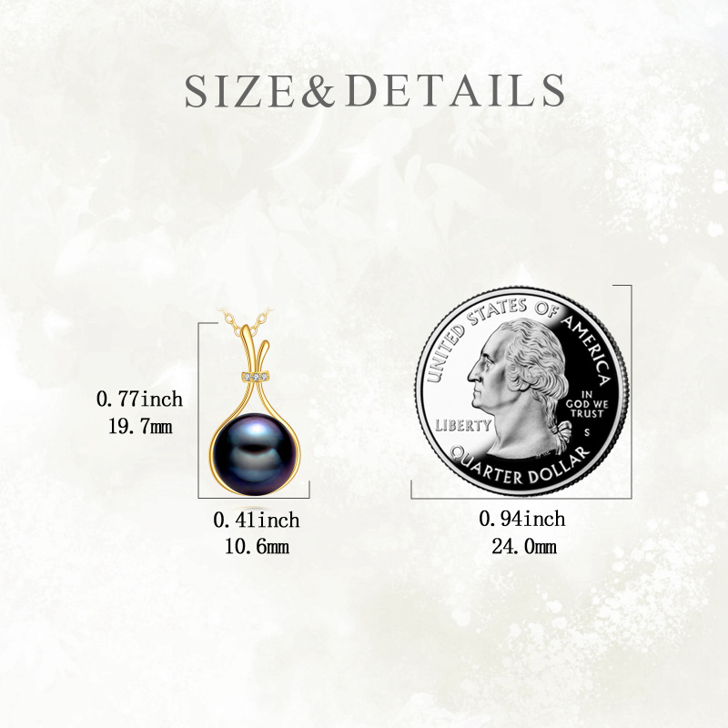 10K Gold Round Black Pearl Pendant Necklace-5