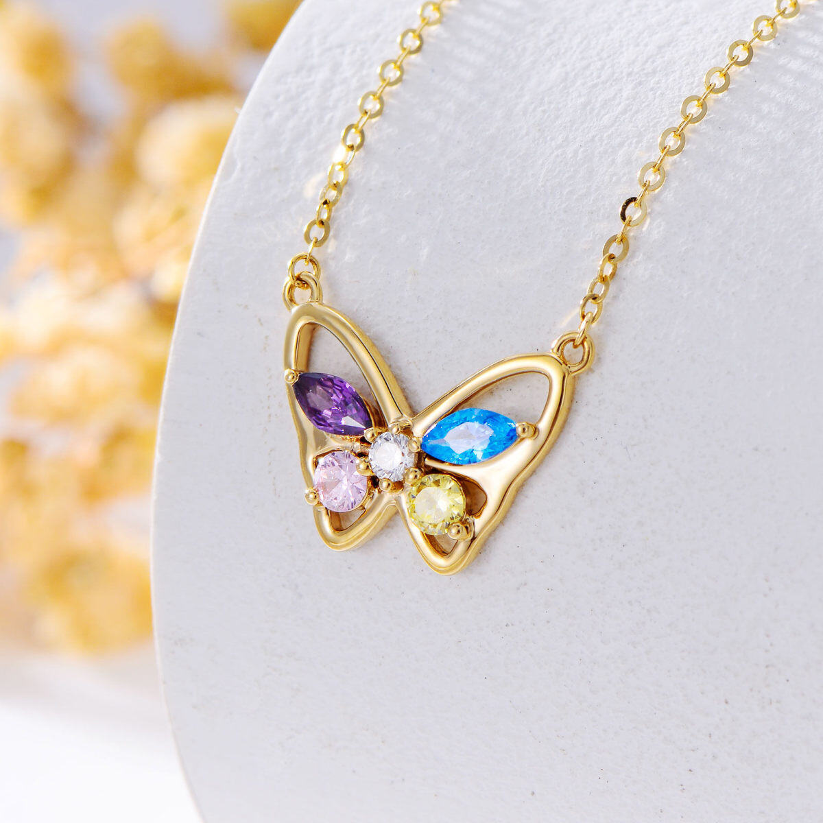 10K Gold Round Cubic Zirconia Butterfly Pendant Necklace-5