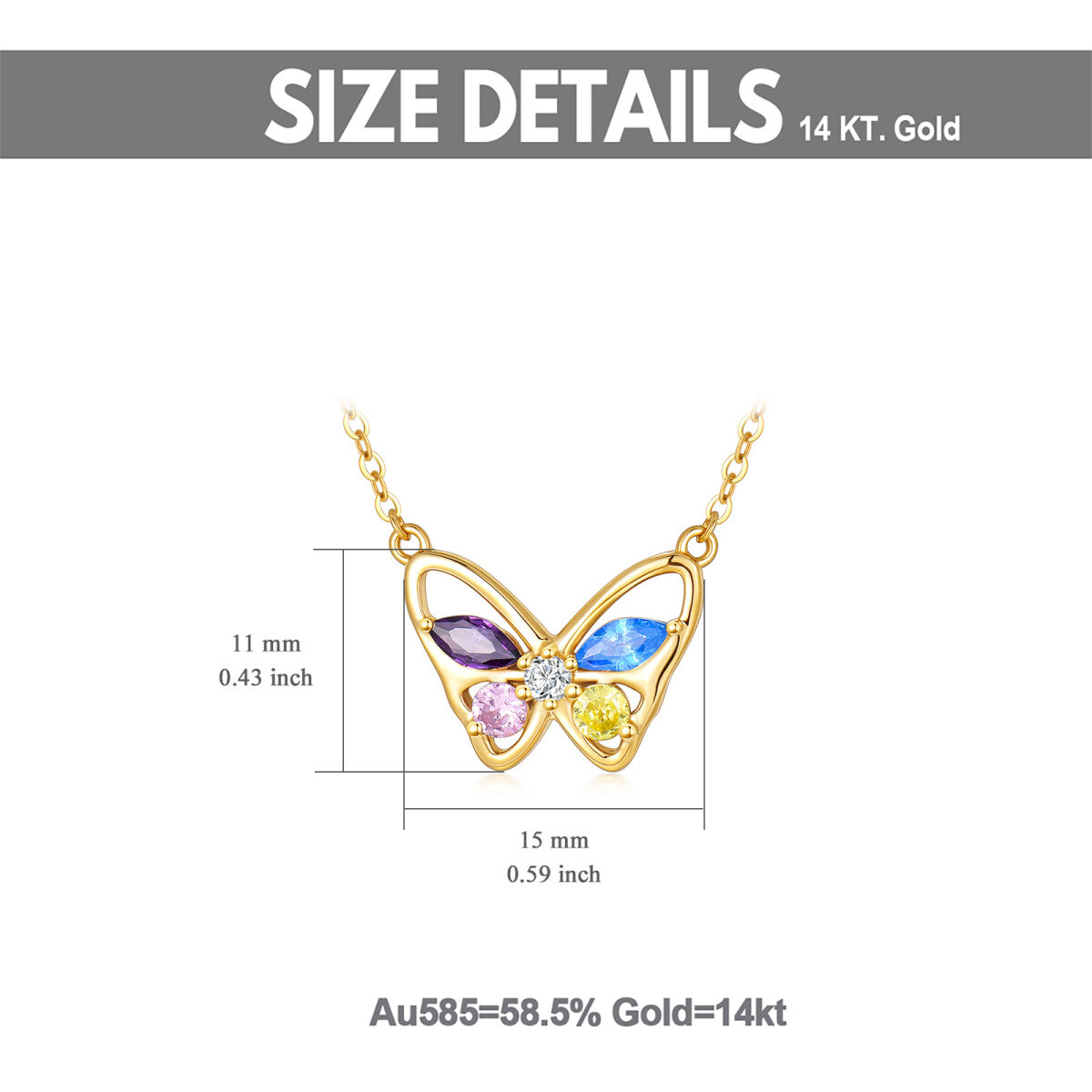 10K Gold Round Cubic Zirconia Butterfly Pendant Necklace-7