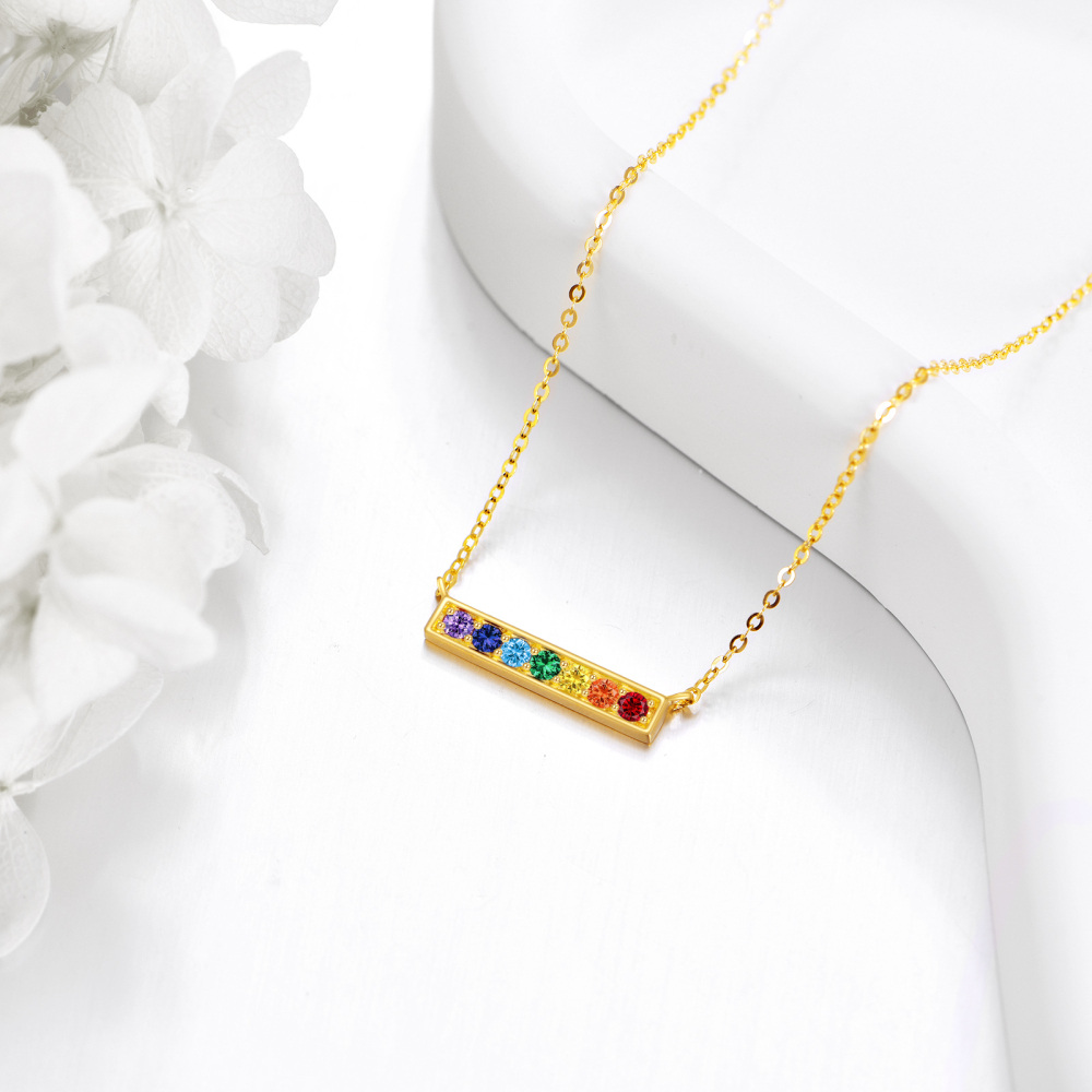10K gouden ronde kubieke zirkonia chakra staaf ketting-3